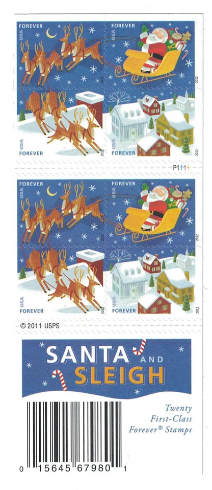 2012 USa Forever Stamp Santa & Sleigh Stamps