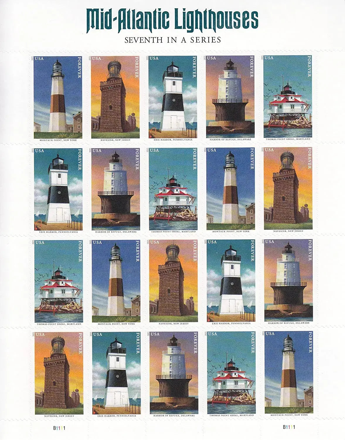 2021 USa Forever Mid Atlantic Lighthouses Stamp