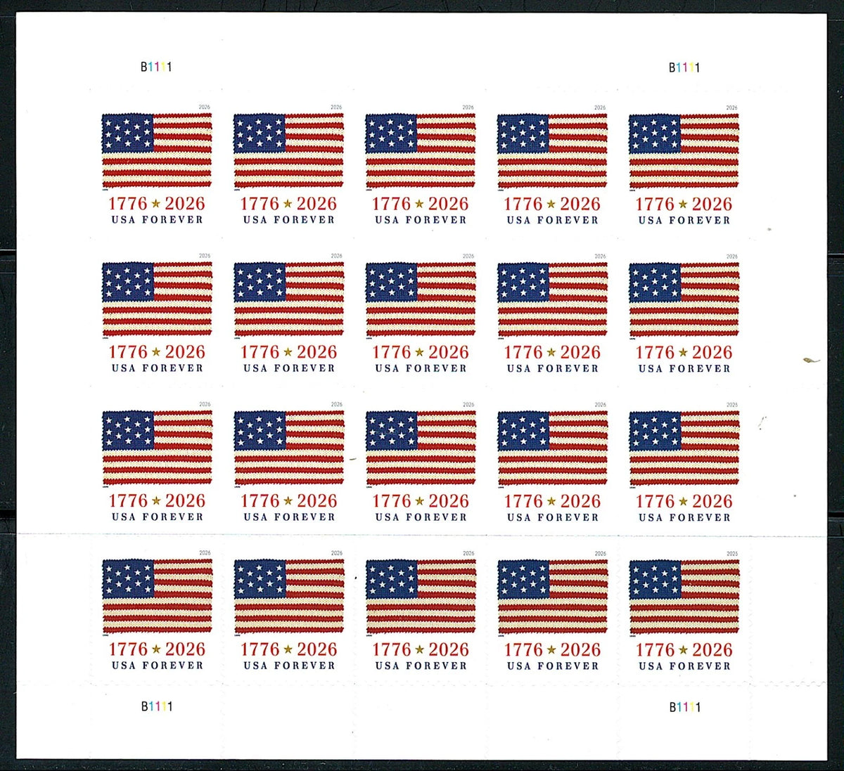 2026 Flag Pane of 20 Forever Stamp.