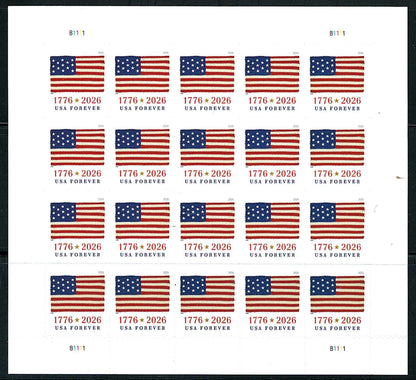 2026 Flag Pane of 20 Forever Stamp.